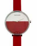 Calvin Klein Rise Yellow Red Dial Red Leather Strap Watch for Women - K7A231UP