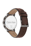 Calvin Klein Minimal Silver Dial Brown Leather Strap Watch for Men - K3M221G6