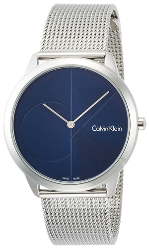 Calvin Klein Minimal Blue Dial Silver Mesh Bracelet Watch for Men - K3M2112N