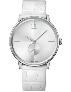 Calvin Klein Accent Silver Dial White Leather Strap Watch for Women - K2Y211K6