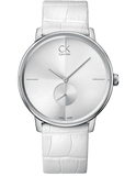Calvin Klein Accent Silver Dial White Leather Strap Watch for Women - K2Y211K6