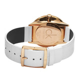 Calvin Klein Accent Silver Dial White Leather Strap Watch for Women - K2Y216K6