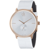 Calvin Klein Accent Silver Dial White Leather Strap Watch for Women - K2Y216K6