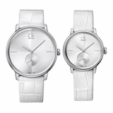 Calvin Klein Accent Silver Dial White Leather Strap Watch for Women - K2Y231K6