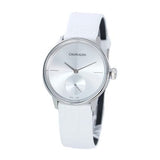 Calvin Klein Accent Silver Dial White Leather Strap Watch for Women - K2Y231K6