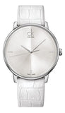 Calvin Klein Accent Silver Dial White Leather Strap Watch for Women - K2Y2Y1KW