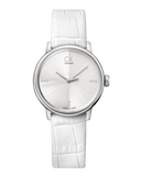Calvin Klein Accent Silver Dial White Leather Strap Watch for Women - K2Y2Y1KW