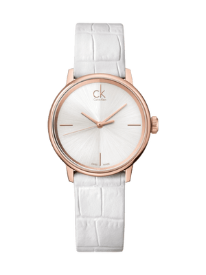 Calvin Klein Accent White Dial White Leather Strap Watch for Women - K2Y2Y6K6
