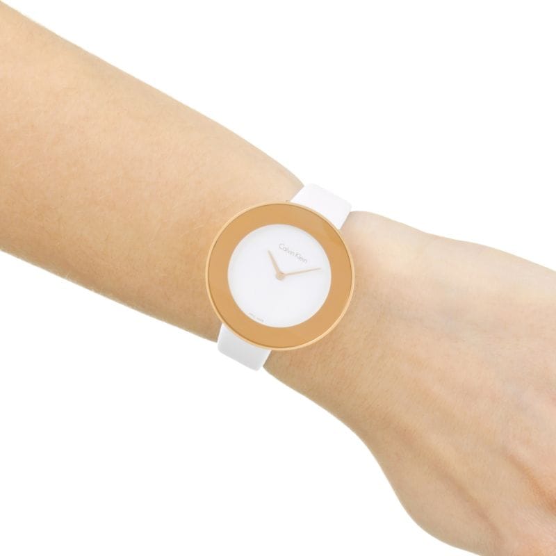 Calvin Klein Chic White Dial White Leather Strap Watch for Women - K7N236K2