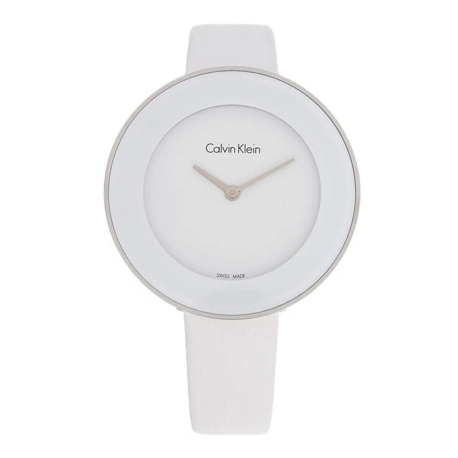Calvin Klein Chic White Dial White Leather Strap Watch for Women - K7N23TK2
