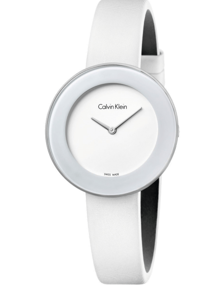 Calvin Klein Chic White Dial White Leather Strap Watch for Women - K7N23TK2