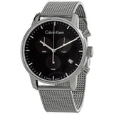 Calvin Klein City Chronograph Black Dial Silver Mesh Bracelet Watch for Men - K2G27121