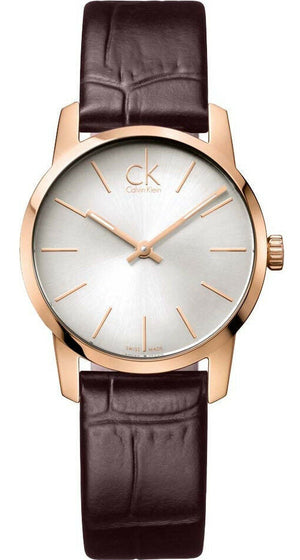 Calvin Klein City White Mother of Pearl Dial Brown Leather Strap Watch for Women - K2G23620