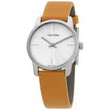 Calvin Klein City Silver Dial Orange Leather Strap Watch for Women - K2G231G6