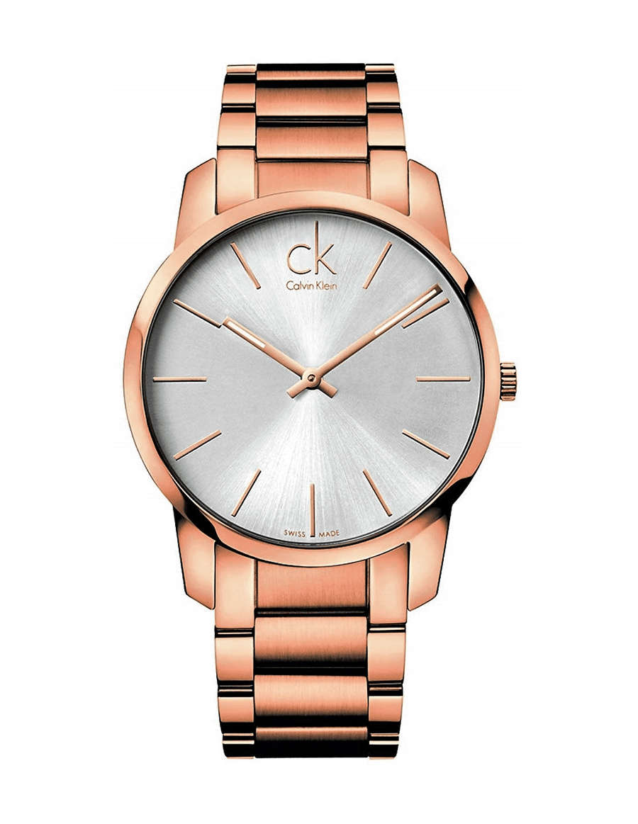 Calvin Klein City White Dial Rose Gold Steel Strap Watch for Men - K2G21646
