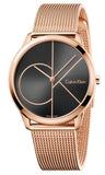 Calvin Klein Minimal Black Dial Rose Gold Mesh Bracelet Watch for Men - K3M21621