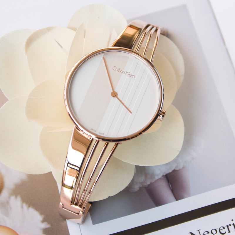 Calvin Klein Drift White Dial Rose Gold Steel Strap Watch for Women - K6S2N616
