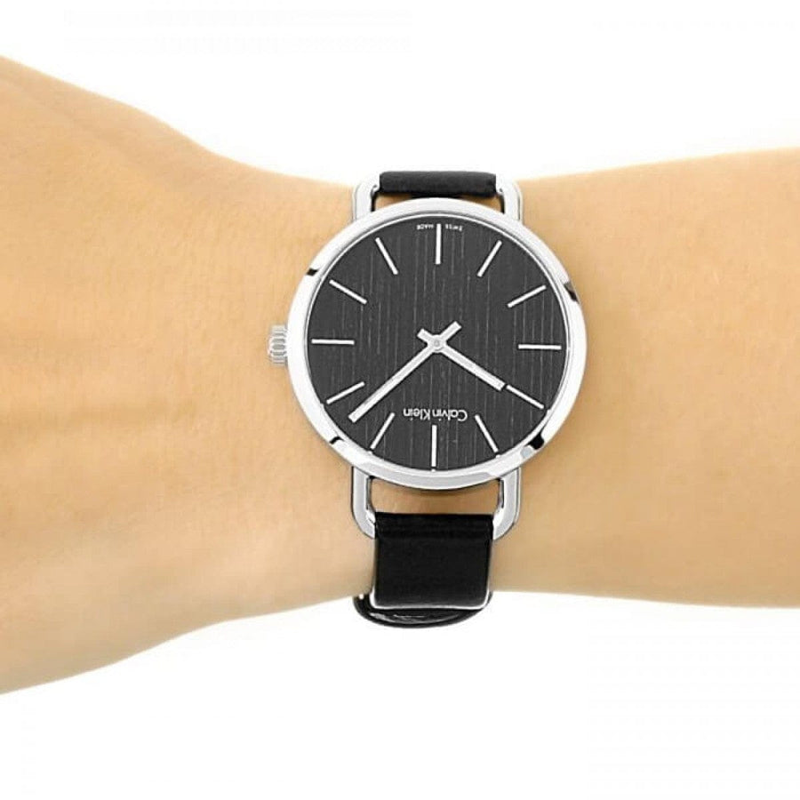 Calvin Klein Even Black Dial Black Leather Strap Watch for Women - K7B231C1
