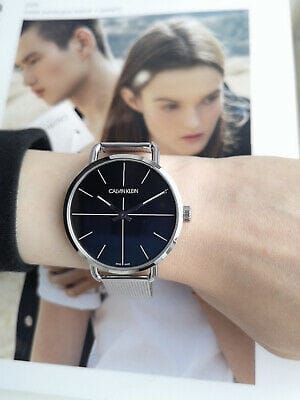 Calvin Klein Even Black Dial Silver Mesh Bracelet Watch for Women - K7B23121
