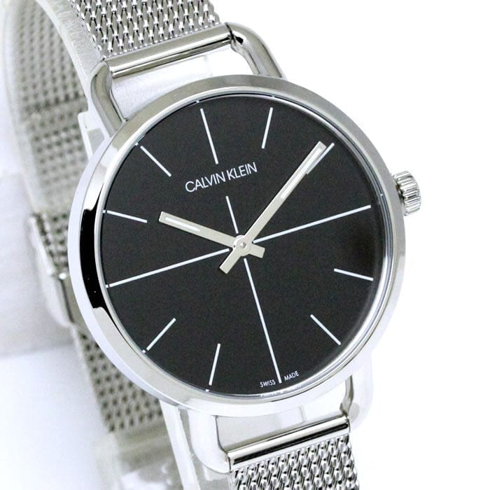 Calvin Klein Even Black Dial Silver Mesh Bracelet Watch for Women - K7B23121