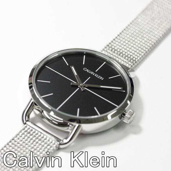 Calvin Klein Even Black Dial Silver Mesh Bracelet Watch for Women - K7B23121