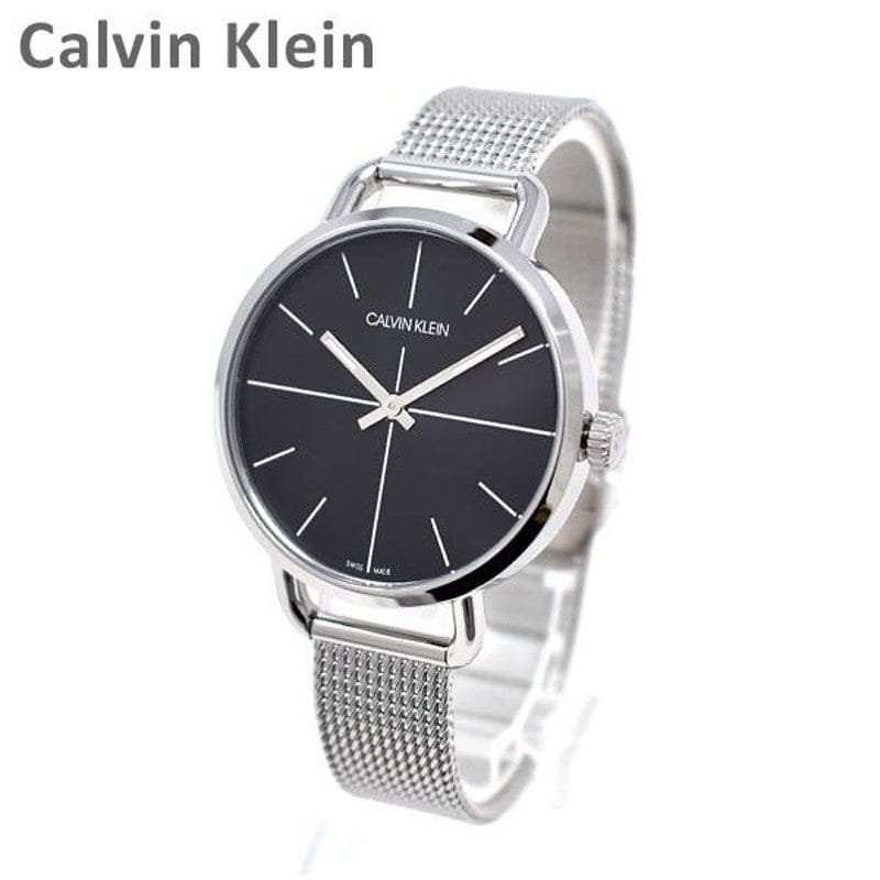 Calvin Klein Even Black Dial Silver Mesh Bracelet Watch for Women - K7B23121