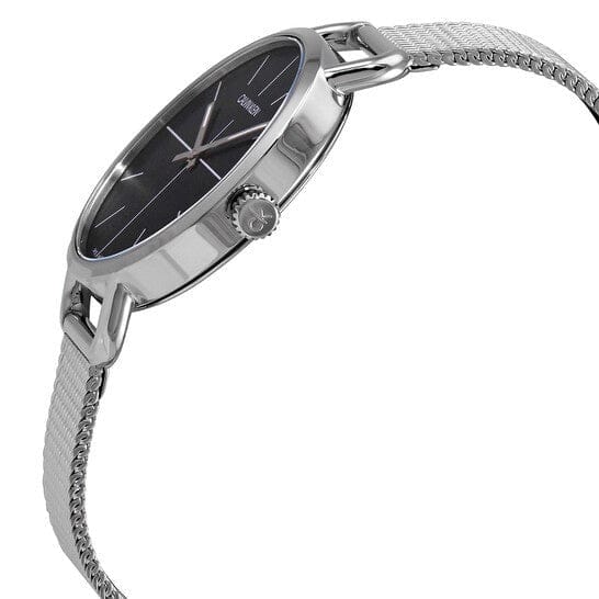 Calvin Klein Even Black Dial Silver Mesh Bracelet Watch for Women - K7B23121