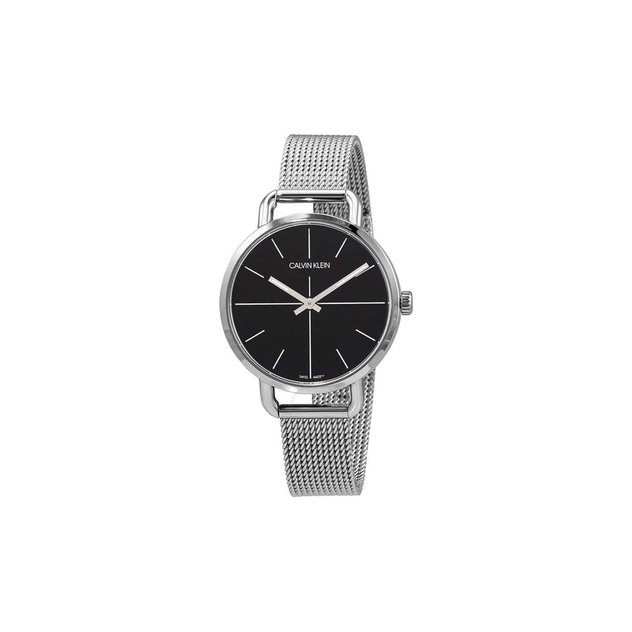 Calvin Klein Even Black Dial Silver Mesh Bracelet Watch for Women - K7B23121