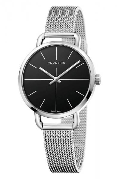 Calvin Klein Even Black Dial Silver Mesh Bracelet Watch for Women - K7B23121