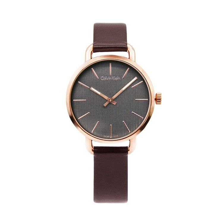 Calvin Klein Even Grey Dial Brown Leather Strap Watch for Women - K7B236G3