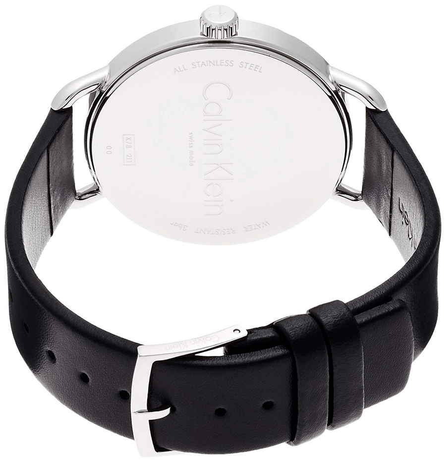 Calvin Klein Even Silver Black Leather Strap Watch for Women - K7B231C6