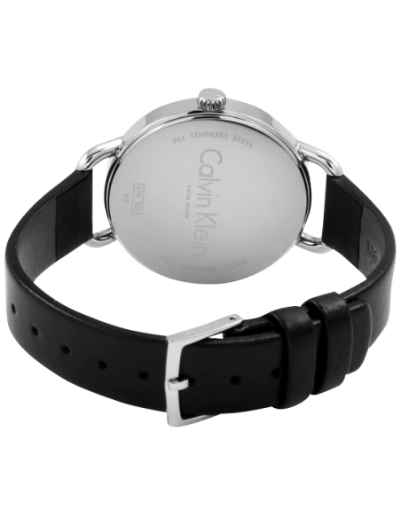 Calvin Klein Even Silver Black Leather Strap Watch for Women - K7B231C6