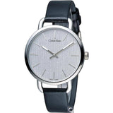 Calvin Klein Even Silver Black Leather Strap Watch for Women - K7B231C6