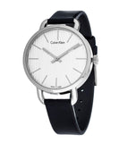Calvin Klein Even Silver Black Leather Strap Watch for Women - K7B231C6