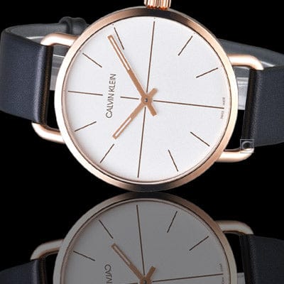Calvin Klein Even White Dial Black Leather Strap Watch for Women - K7B216C6