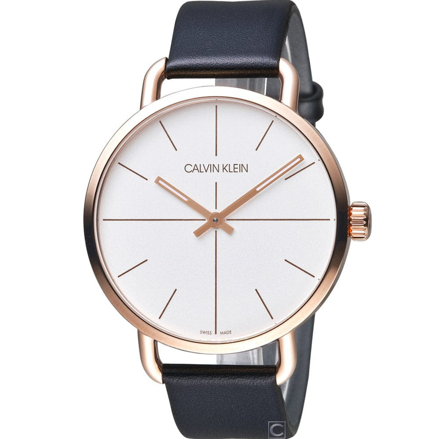Calvin Klein Even White Dial Black Leather Strap Watch for Women - K7B216C6