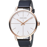 Calvin Klein Even White Dial Black Leather Strap Watch for Women - K7B216C6