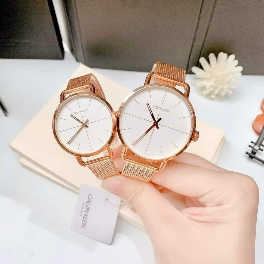 Calvin Klein Even White Dial Rose Gold Mesh Bracelet Watch for Women - K7B21626