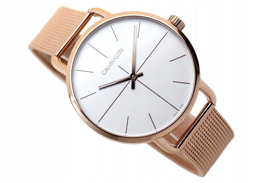 Calvin Klein Even White Dial Rose Gold Mesh Bracelet Watch for Women - K7B21626