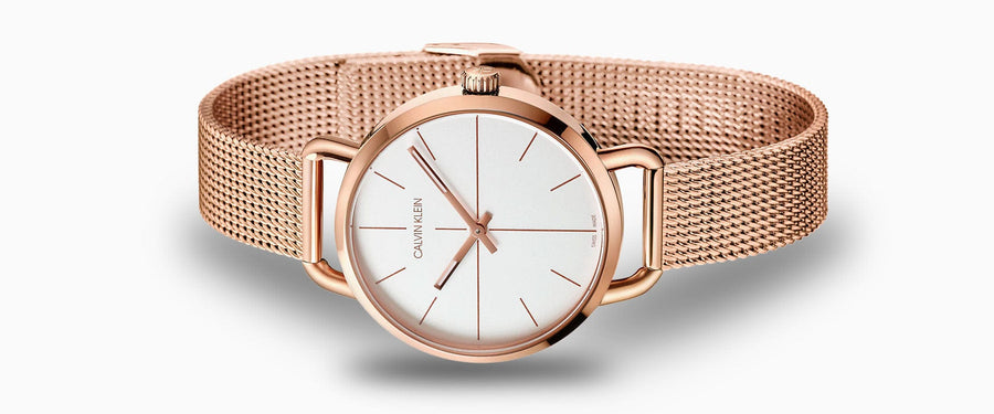Calvin Klein Even White Dial Rose Gold Mesh Bracelet Watch for Women - K7B23626