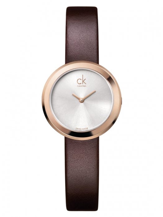 Calvin Klein Firm White Dial Brown Leather Strap Watch for Women - K3N236G6