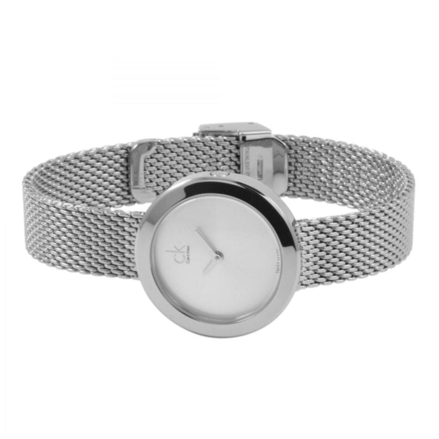 Calvin Klein Firm White Dial Silver Mesh Bracelet Watch for Women - K3N23126