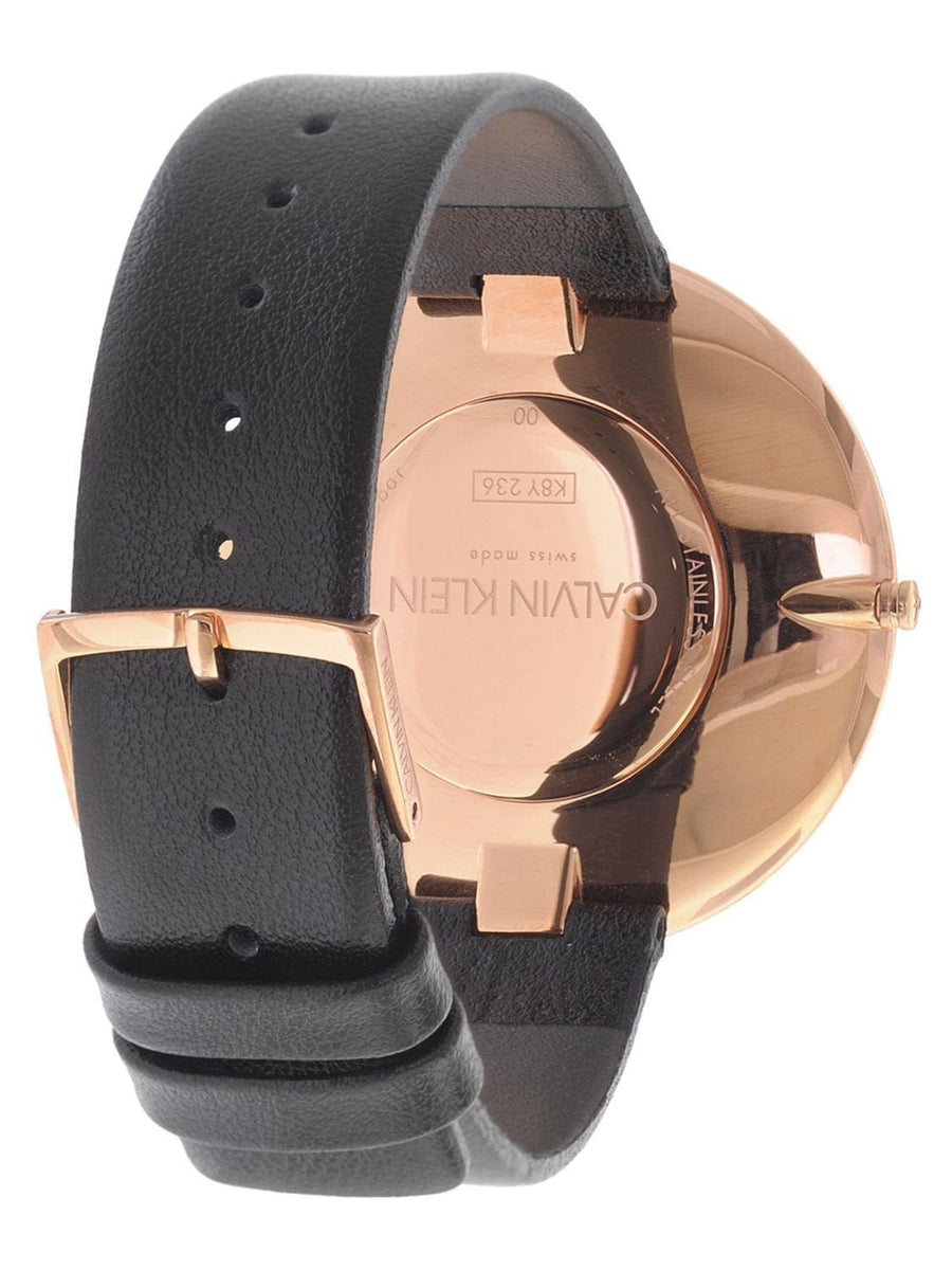 Calvin Klein Full Moon Black Dial Black Leather Strap Watch for Women - K8Y236C1