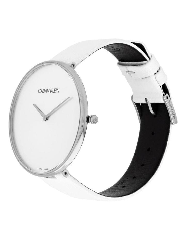 Calvin Klein Full Moon White Dial White Leather Strap Watch for Women - K8Y231L6