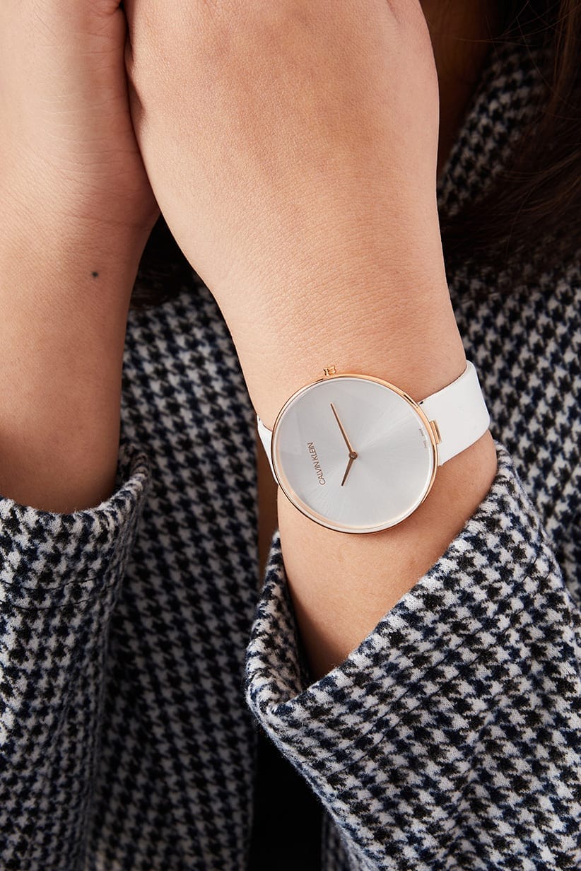 Calvin Klein Full Moon White Dial White Leather Strap Watch for Women - K8Y236L6
