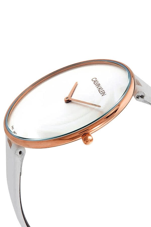 Calvin Klein Full Moon White Dial White Leather Strap Watch for Women - K8Y236L6