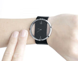 Calvin Klein Glam Transparent Dial Black Leather Strap Watch for Women - K9423107