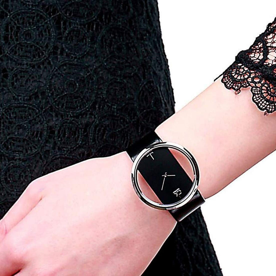 Calvin Klein Glam Transparent Dial Black Leather Strap Watch for Women - K9423107