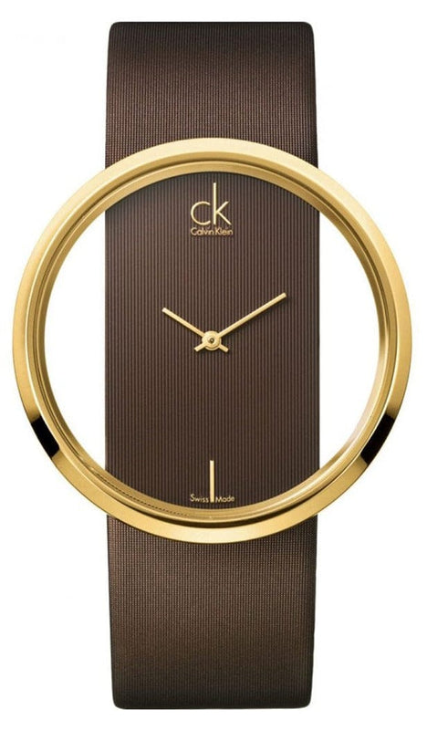 Calvin Klein Glam Transparent Dial Brown Leather Strap Watch for Women - K9423503