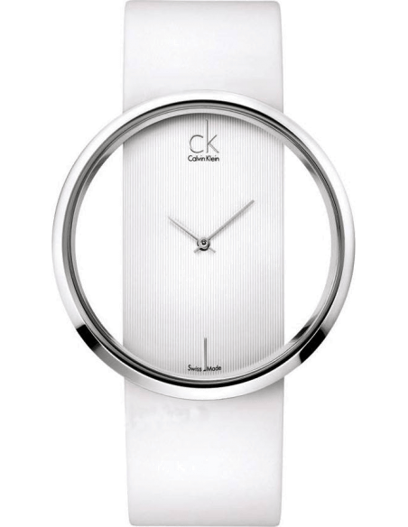 Calvin Klein Glam Transparent Dial White Leather Strap Watch for Women - K9423101